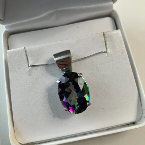 Natural Mystic Topaz, Real 14k White gold pendant. - Picture 3 of 12